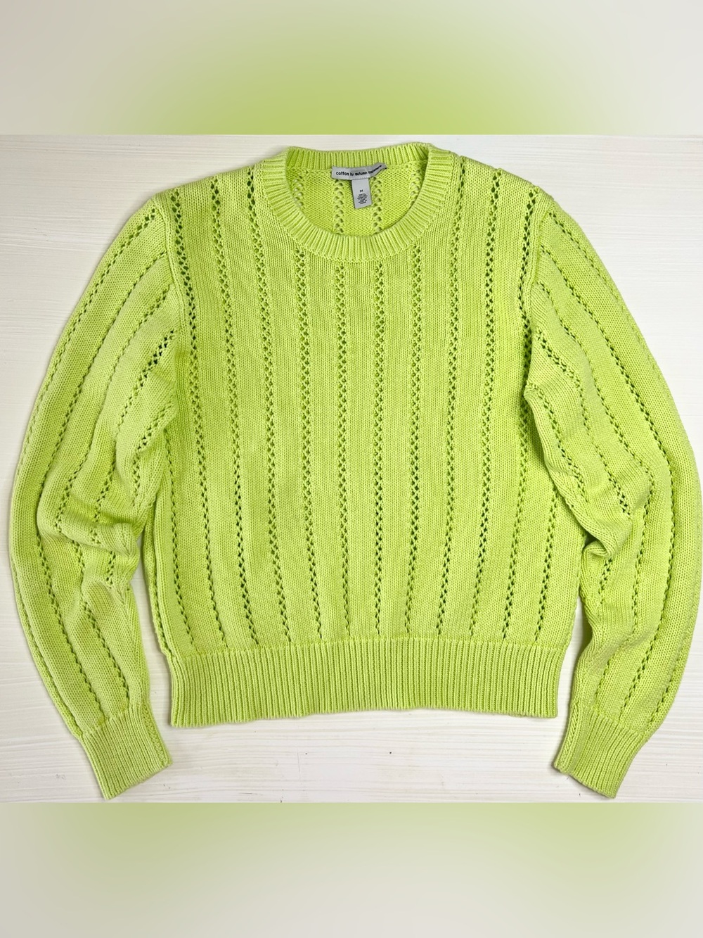 Cotton by Autumn Cashmere Lime Open-Knit Crewneck Sweater